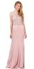 Bejeweled Bodice Round Neck Sleeveless Long Prom Dress in Dusty Pink